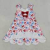 GSD3809   toddler clothes bows print girl 4th of July yoga summer dress