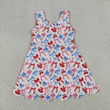 GSD3809   toddler clothes bows print girl 4th of July yoga summer dress