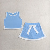 GSD3828  toddler clothes blue print girl summer dress set