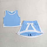 GSD3828  toddler clothes blue print girl summer dress set
