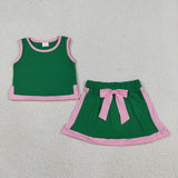 GSD3830  toddler clothes green print girl summer dress set
