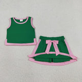 GSD3830  toddler clothes green print girl summer dress set
