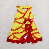 GSD3834   toddler clothes baseball print girl yoga summer dress