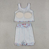 GSD3835   toddler clothes baseball print girl summer yoga set