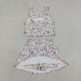 GSD3838  toddler clothes flower print girl summer yoga set