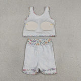 GSD3838  toddler clothes flower print girl summer yoga set