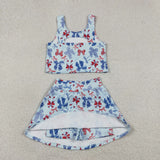 RTS Matching clothing kids bows print clothing girl 4th of July summer yoga dress-2026.5.20