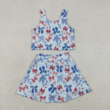 RTS Matching clothing kids bows print clothing girl 4th of July summer yoga dress-2026.5.20