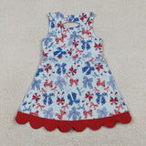 GSD3875   toddler clothes bows print girl 4th of July yoga summer dress