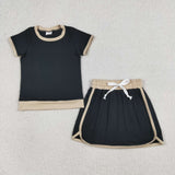 GSD3923   kids clothes black print girls summer skirt outfit