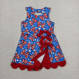 GSD3925   toddler clothes bows print girl 4th of July yoga summer dress