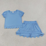 GSD3933 toddler clothes blue print girl summer short skirt set
