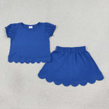 GSD3937  toddler clothes blue print girl summer short skirt set