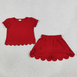 GSD3938  toddler clothes red print girl summer short skirt set