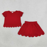 GSD3938  toddler clothes red print girl summer short skirt set