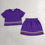 GSD3944  toddler clothes purple print girl summer short skirt set