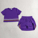 GSD3944  toddler clothes purple print girl summer short skirt set
