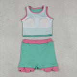 GSD4012  toddler clothes green print girl summer yoga set