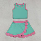 GSD4012  toddler clothes green print girl summer yoga set
