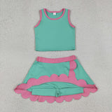 GSD4012  toddler clothes green print girl summer yoga set