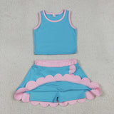 GSD4013   toddler clothes blue print girl summer yoga set