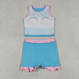 GSD4013   toddler clothes blue print girl summer yoga set