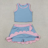 GSD4014   toddler clothes blue print girl summer yoga set