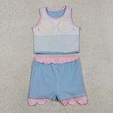 GSD4014   toddler clothes blue print girl summer yoga set