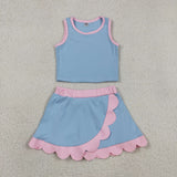 GSD4014   toddler clothes blue print girl summer yoga set