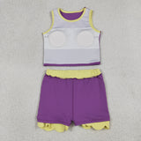 GSD4015  toddler clothes purple print girl summer yoga set