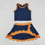 GSD4017  toddler clothes navy blue print girl summer yoga set
