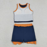 GSD4017  toddler clothes navy blue print girl summer yoga set