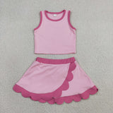 GSD4019   toddler clothes pink print girl summer yoga set