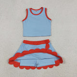 GSD4020 toddler clothes blue print girl summer yoga set