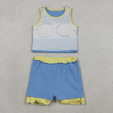 GSD4022  toddler clothes blue print girl summer yoga set