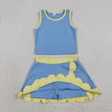 GSD4022  toddler clothes blue print girl summer yoga set