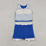 GSD4023   toddler clothes blue print girl summer yoga set