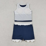 GSD4024  toddler clothes blue print girl summer yoga set