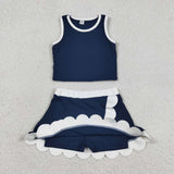GSD4024  toddler clothes blue print girl summer yoga set