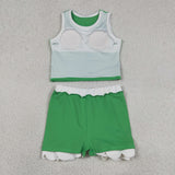 GSD4025   toddler clothes green print girl summer yoga set