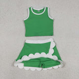 GSD4025   toddler clothes green print girl summer yoga set