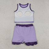GSD4026   toddler clothes purple print girl summer yoga set