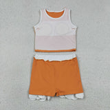 GSD4033   toddler clothes orange print girl summer yoga set
