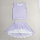 GSD4067 toddler clothes purple gingham print girl summer yoga set