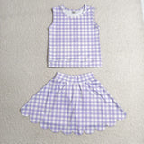 GSD4067 toddler clothes purple gingham print girl summer yoga set