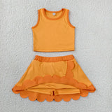 GSD4081   toddler clothes orange print girl summer yoga set