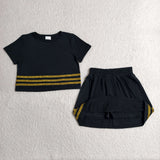 GSD4108   toddler clothes black print girl summer short skirt set