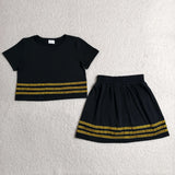 GSD4108   toddler clothes black print girl summer short skirt set