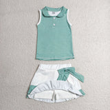 GSD4121  toddler clothes  green print girl summer yoga set