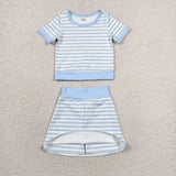 GSD4162  toddler clothes blue stripes print girl summer yoga set